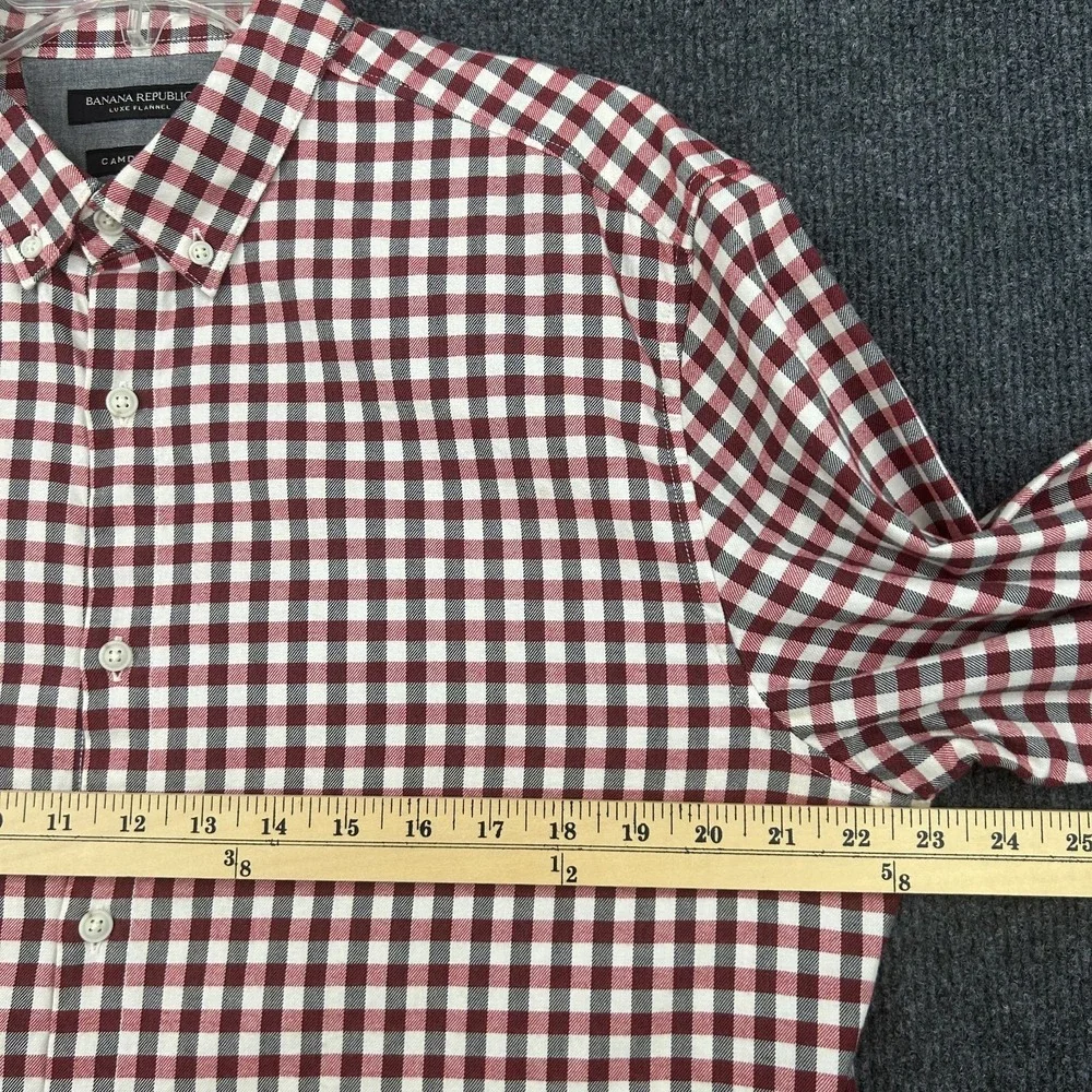 Banana Republic Button Down‎ Shirt Mens L Red Wht Blk Camden Fit Non-Iron Check